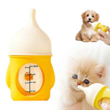 (80ml, Yellow) Biomimetic Anti-Choke Pet Milk Bottle Pet Feeder Bottle with Scale for Newborn Puppies Kittens