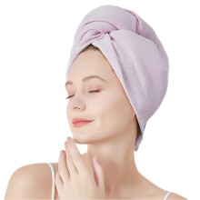 (Wide Tail Model, Purple) Quick Dry Hair Turban Cap for Women Thick High Elastic Soft Hair Drying Hat for Hotel