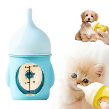 (80ml, Blue) Biomimetic Anti-Choke Pet Milk Bottle Pet Feeder Bottle with Scale for Newborn Puppies Kittens
