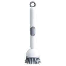 (White) 360 Degree Rotating Scrub Brush with Soap Dispenser, Long Handle Kitchen Dishwashing Cleaner, Multi-Functional Scrubber for Pots & Sinks
