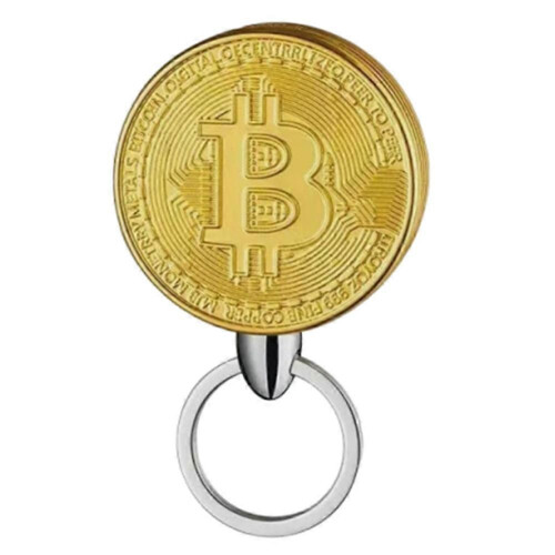 (Glod) Mini Coin Butane Ligher with Keychain Refillable Adjustables Novelty Cryptocurrency Lighter Present for Men