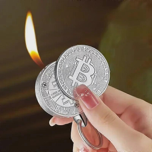 (Glod) Mini Coin Butane Ligher with Keychain Refillable Adjustables Novelty Cryptocurrency Lighter Present for Men 2