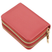 (Akane Red) Ladies' Double Zipper Accordion Card Holder Multifunctional Compact Cute Coin Purse for Adult Teens