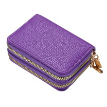 (Purple) Ladies' Double Zipper Accordion Card Holder Multifunctional Compact Cute Coin Purse for Adult Teens