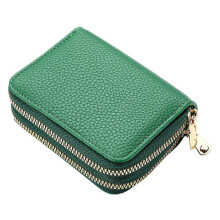 (Emerald Green) Ladies' Double Zipper Accordion Card Holder Multifunctional Compact Cute Coin Purse for Adult Teens