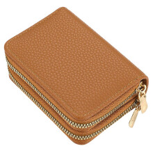 (Brown) Ladies' Double Zipper Accordion Card Holder Multifunctional Compact Cute Coin Purse for Adult Teens