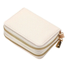 (Rice White) Ladies' Double Zipper Accordion Card Holder Multifunctional Compact Cute Coin Purse for Adult Teens