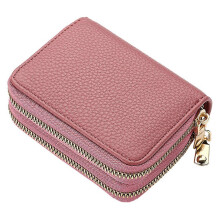 (DeepPink) Ladies' Double Zipper Accordion Card Holder Multifunctional Compact Cute Coin Purse for Adult Teens