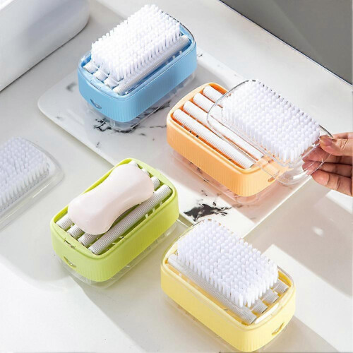 (Blue) Soap Foam Dispenser Box, Portable Soap Dish With Drain & Lid, Multi-Functional Soap Holder 1