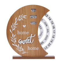 (Moon Style) Wooden Perpetual Calendar Craft Art Desk Calendar for Home Office Moon Gift