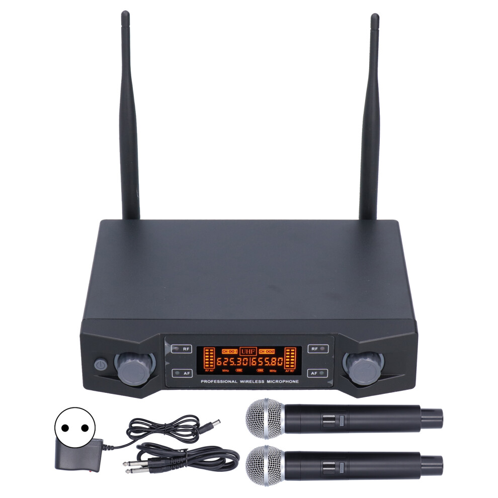 Professional Dual Uhf Wireless Microphones System Long Range Auto Scan Metal Cordless Mic Set With Unidirectional Cardioid Vocal Clarity And Extended 9482828851032