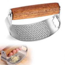 (1pc) Stainless Steel Garlic Presser, Upgraded Garlic Press Rocker, Garlic Mincer Crusher, Ergonomic Wooden Handle for Home Kitchen