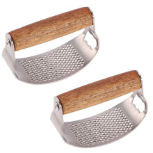 (2pcs) Stainless Steel Garlic Presser, Upgraded Garlic Press Rocker, Garlic Mincer Crusher, Ergonomic Wooden Handle for Home Kitchen