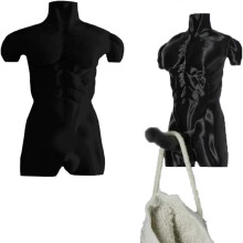 (Black) Hung Hook Fun Muscular Man Wall Hook, Funny Muscle Man Hanger for Coats & Hats, Unique Novelty Towel Hook for Home Bathroom & Gag Gifts