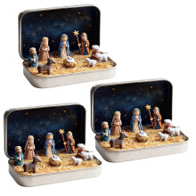 (3pcs) Miniature Christmas Nativity Set in a Tin Box, Handcrafted Mini Nativity Scene with Resin Holy Family & Sheep