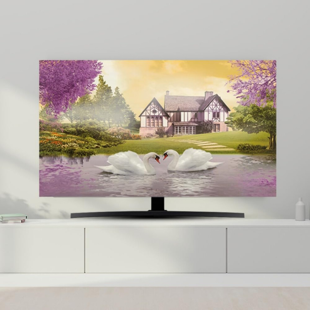 65 Inch Tv Dust Cover With Swan Design, Soft Fabric Screen Protector For Lcd And Led Tvs 9382693463647