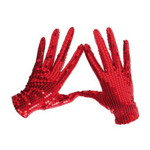 (Red) Internet Celebrity Gloves Fashion Stage Performance Sequins Short Glove Black Silver Red Yellow Blue Shinning Mittens  Red
