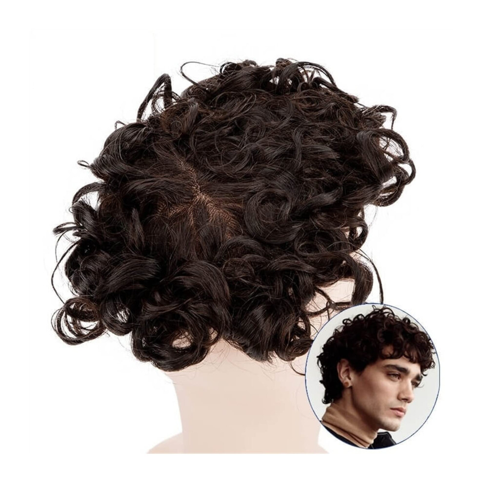 Unisex Toupee For Men 25Mm Curly Hairpiece, Fine Mono Base, Remy Human Hair Replacement System, 7X10, Color #2, 130%