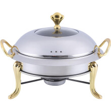 Electric Buffet Server 28cm Stainless Steel Gold Round Chafing Dish with Lid for Party Wedding