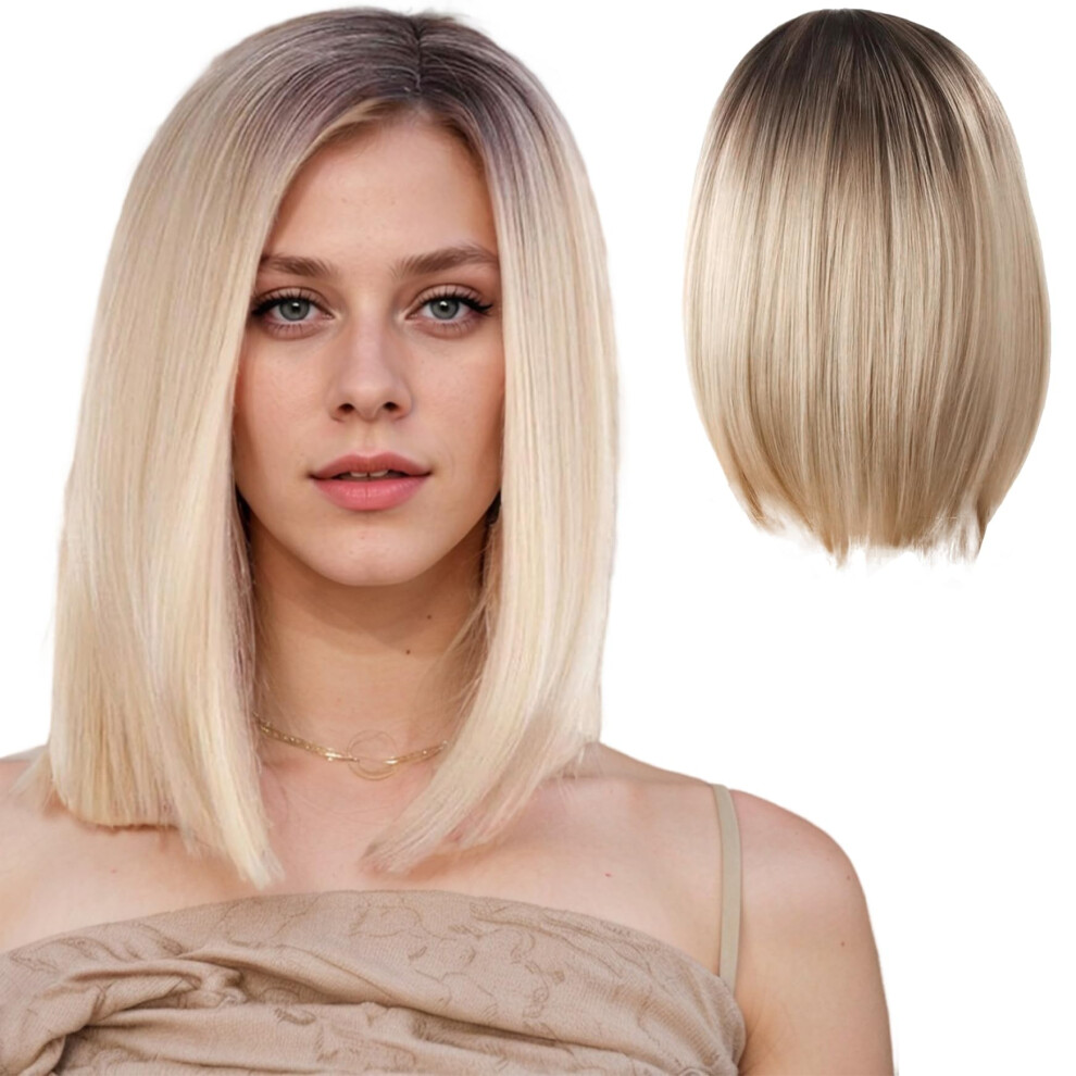 Unisex Bob Wig Shoulder Length Blonde Handtied Hairline Ombre Natural Looking Synthetic For Women
