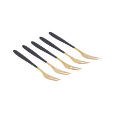5 Stück Edelstahl-Fruchtgabeln Mini-Dessertbesteck Schwarz Gold 13,3 cm