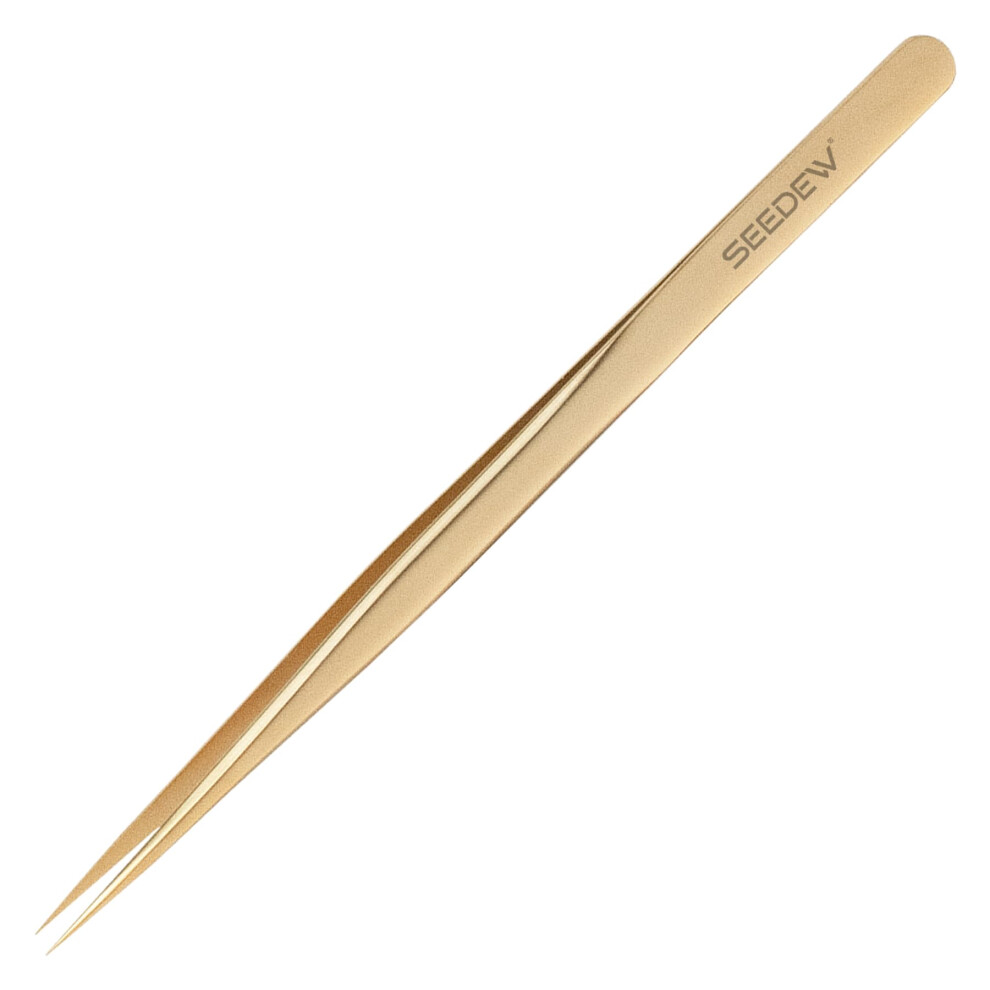 Golden Stainless Steel Eyelash Extension Tweezers With Precision Straight Tip For Lash Isolation T01