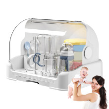 Bottle Dish Rack With Removable Drip Tray, White, DustProof Bottle Storage, Sturdy Countertop Organizer