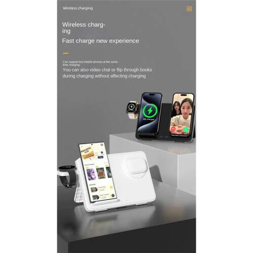Wireless Charging Dock with LED Night Light and Foldable Design, for Fast Charging for  and  Watches White 1