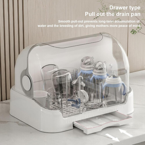 Bottle Dish Rack With Removable Drip Tray, White, DustProof Bottle Storage, Sturdy Countertop Organizer 2