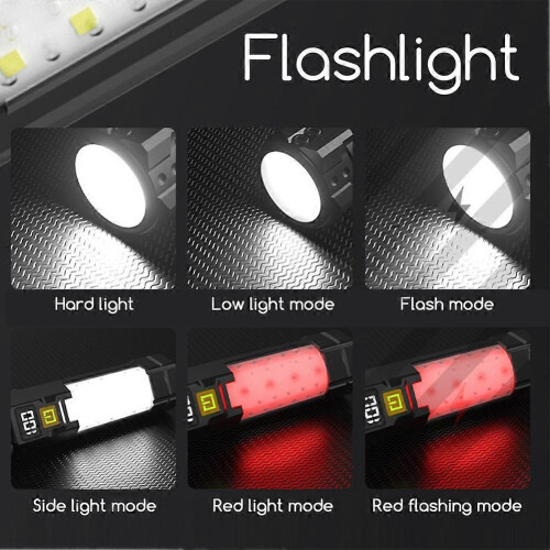 (Red)Super Bright Zoomalbe Flashlight, 6 Modes Rechargeable LED Work Light for Cars Camping, Waterproof Torch Spotlight 2