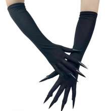 (Black) Halloween Cosplay Dark Long Gloves Fingernails for Cosplay Devil Cosume for Halloween Cosplay and Party Props Black