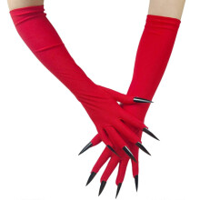 (Red) Halloween Cosplay Dark Long Gloves Fingernails for Cosplay Devil Cosume for Halloween Cosplay and Party Props Black