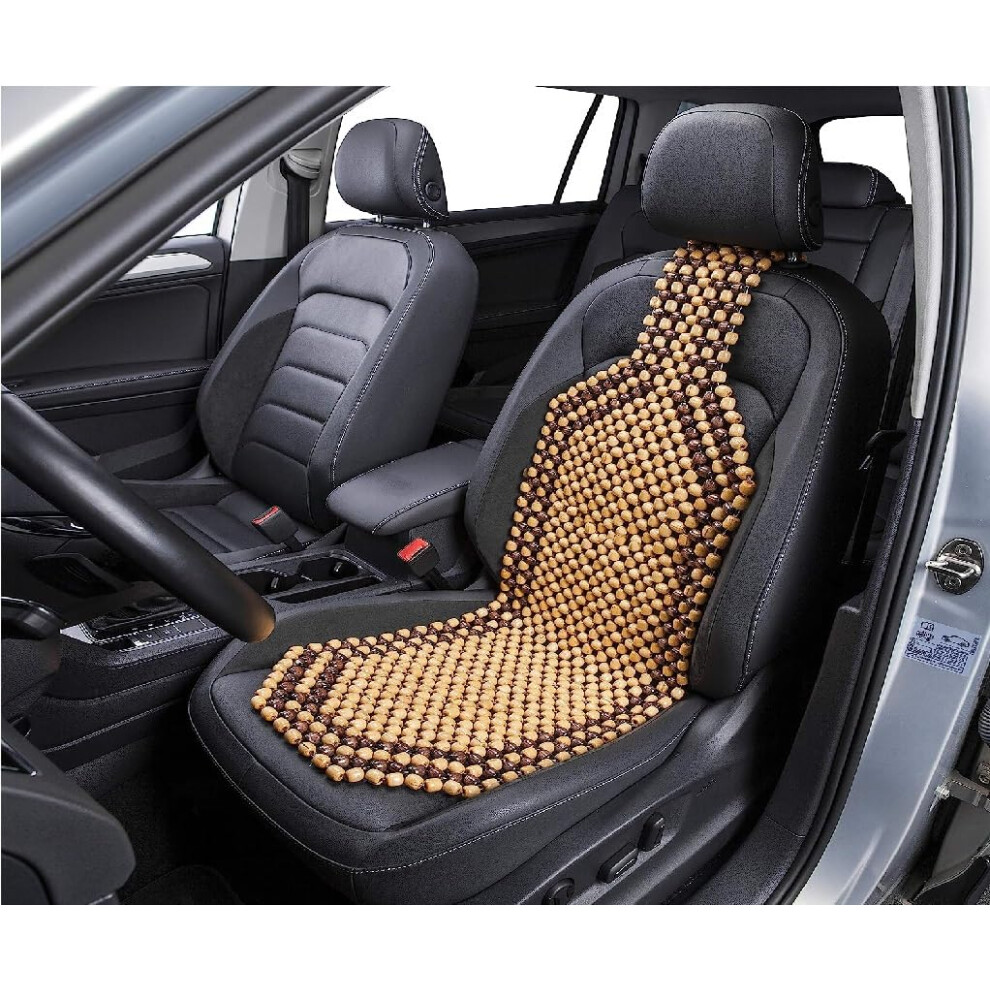 Wooden Bead Car Seat Cushion Breathable Massage Cover Universal Fit For Front Seat Brown 9382693465047
