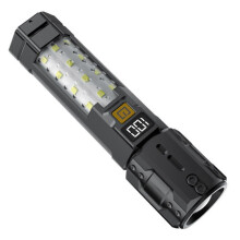 (Black) Super Bright Zoomalbe Flashlight, 6 Modes Rechargeable LED Work Light for Cars Camping, Waterproof Torch Spotlight