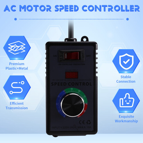 AC Motor Speed Controller 10A 0-220VAC Output AC220-240V Variable Fan Speed Regulator with Overload Protection AU PLUG 1