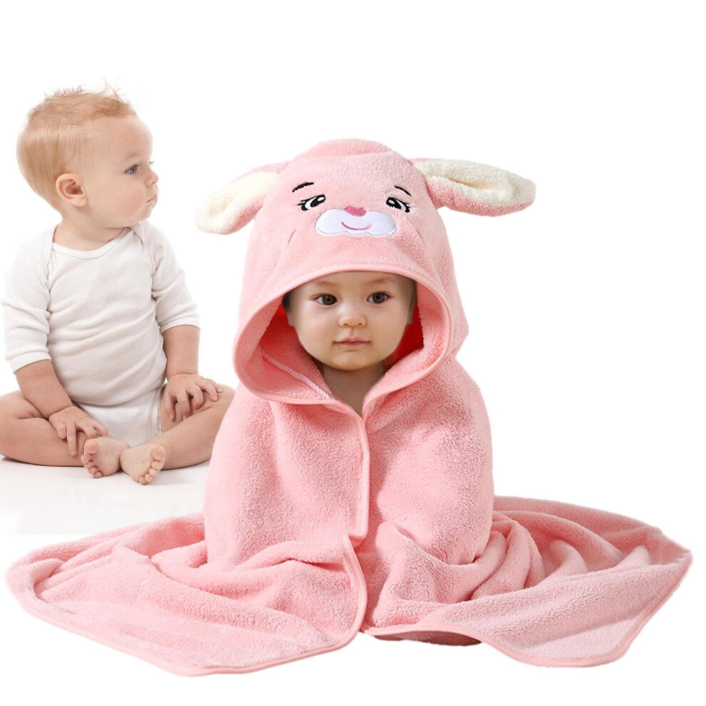 Baby Bath Towels Hooded Absorbent Cartoon Towels For Babies, Soft Coral Fleece Blanket, Pink Bunny, For Boys And Girls