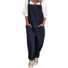 25-26 Womens Plain Dungarees Overalls Pockets Sleeveless Trousers Jumpsuit Plus Size
