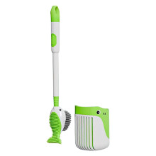 (Green) Liquid Dispenser Silicone Toilet Brush and Holder Set, Wall Mounted Toilet Scrub Cleaning Brush Holder Set for Bathroom Hotel Home