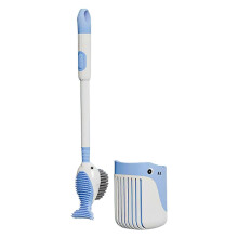 (Blue) Liquid Dispenser Silicone Toilet Brush and Holder Set, Wall Mounted Toilet Scrub Cleaning Brush Holder Set for Bathroom Hotel Home