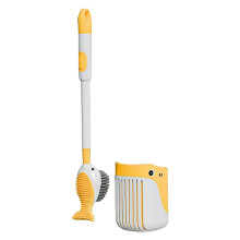 (Yellow) Liquid Dispenser Silicone Toilet Brush and Holder Set, Wall Mounted Toilet Scrub Cleaning Brush Holder Set for Bathroom Hotel Home