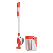 (Red) Liquid Dispenser Silicone Toilet Brush and Holder Set, Wall Mounted Toilet Scrub Cleaning Brush Holder Set for Bathroom Hotel Home
