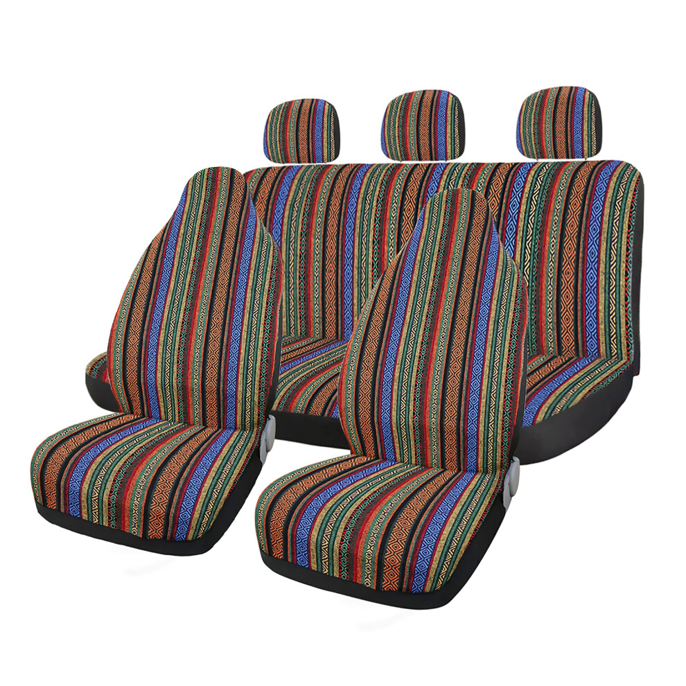 7Pcs Ethnic Style Universal Bucket Car Seat Covers Set Colorful Design Full Seat Protection 9382693465436