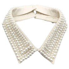 (Style 5 apricot) Women's Imitation Pearls Adorned Faux Collar Elegant Beaded Bib Choker Necklace Lapel Detachable Blouse Collar Accessory