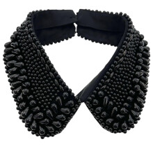 (Style 3 black) Women's Imitation Pearls Adorned Faux Collar Elegant Beaded Bib Choker Necklace Lapel Detachable Blouse Collar Accessory