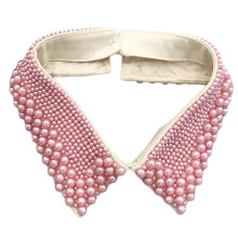 (Style 4 pink) Women's Imitation Pearls Adorned Faux Collar Elegant Beaded Bib Choker Necklace Lapel Detachable Blouse Collar Accessory