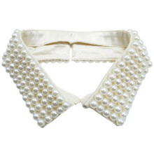 (Style 1 apricot) Women's Imitation Pearls Adorned Faux Collar Elegant Beaded Bib Choker Necklace Lapel Detachable Blouse Collar Accessory