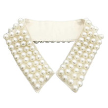 (Style 2 apricot colo) Women's Imitation Pearls Adorned Faux Collar Elegant Beaded Bib Choker Necklace Lapel Detachable Blouse Collar Accessory