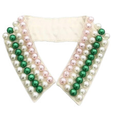 (Style 2 green) Women's Imitation Pearls Adorned Faux Collar Elegant Beaded Bib Choker Necklace Lapel Detachable Blouse Collar Accessory