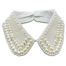 (Style 3 meters white) Women's Imitation Pearls Adorned Faux Collar Elegant Beaded Bib Choker Necklace Lapel Detachable Blouse Collar Accessory