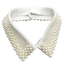(Style 4 beige) Women's Imitation Pearls Adorned Faux Collar Elegant Beaded Bib Choker Necklace Lapel Detachable Blouse Collar Accessory